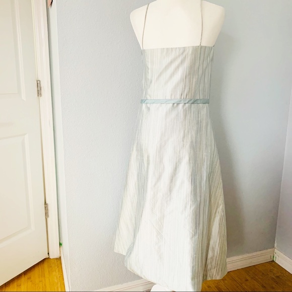 Jenny Yoo Silk Seafoam Green & Blue Midi Dress 10 - Picture 5 of 8